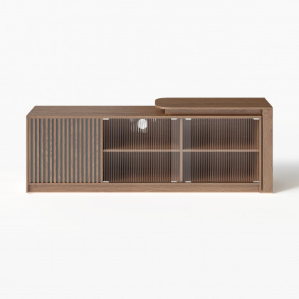 HMR - Walnut Extendable Glass Door TV Stand(65"-95")