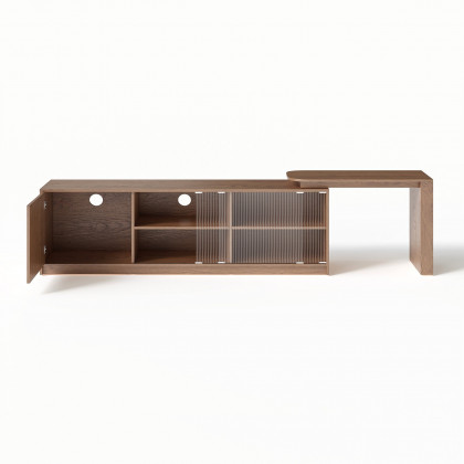 HMR - Walnut Extendable Glass Door TV Stand(65"-95")