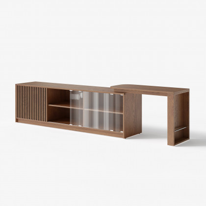 HMR - Walnut Extendable Glass Door TV Stand(65"-95")