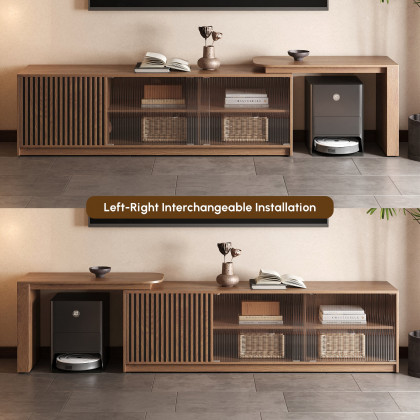 HMR - Walnut Extendable Glass Door TV Stand(65"-95")