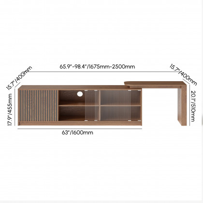 HMR - Walnut Extendable Glass Door TV Stand(65"-95")