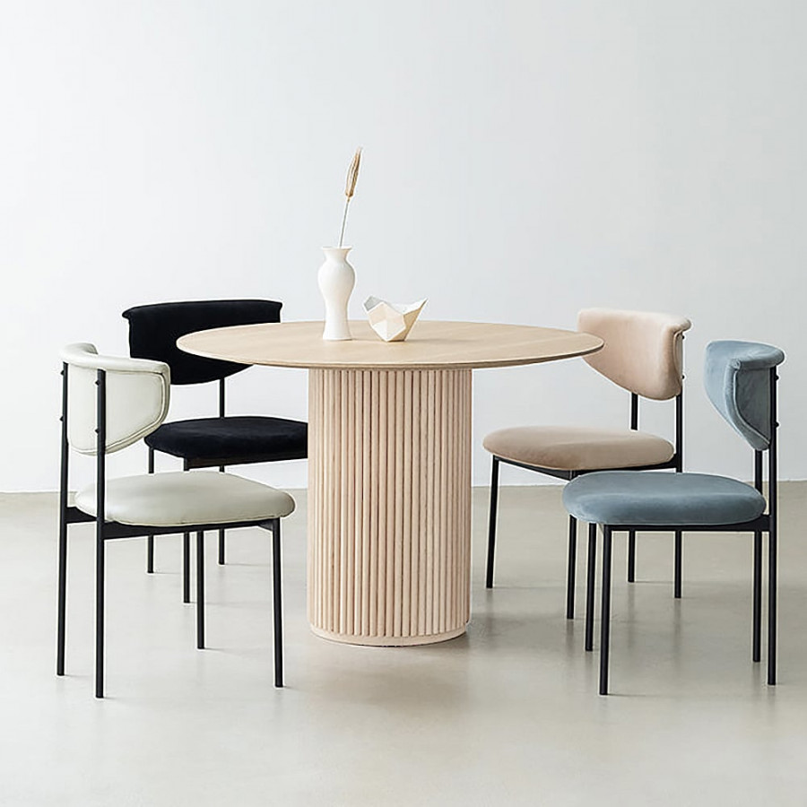 HMR Japandi Style Round Wood Dining Table - Whitewash, 39.4" (Seats 2-4 People)