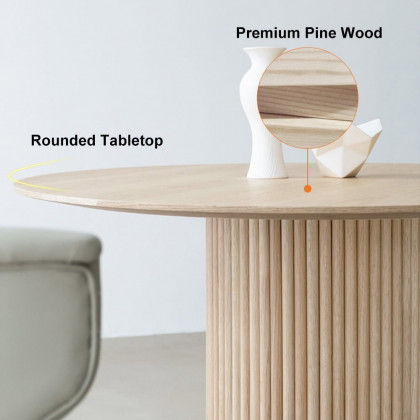 HMR Japandi Style Round Wood Dining Table - Whitewash, 39.4" (Seats 2-4 People)