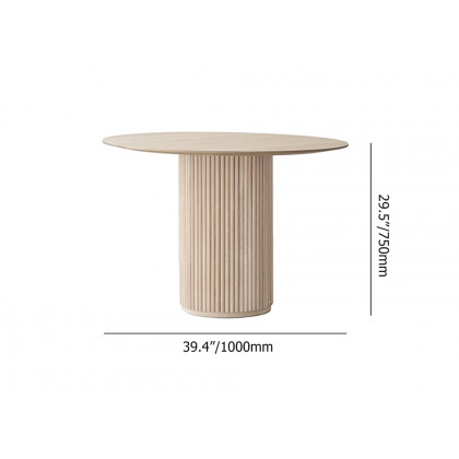 HMR Japandi Style Round Wood Dining Table - Whitewash, 39.4" (Seats 2-4 People)