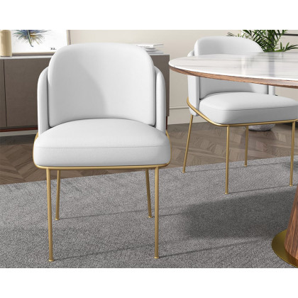 HMR Linenic Series Modern Dining Chairs with Linen Upholstery - White/Gold, Set of 6