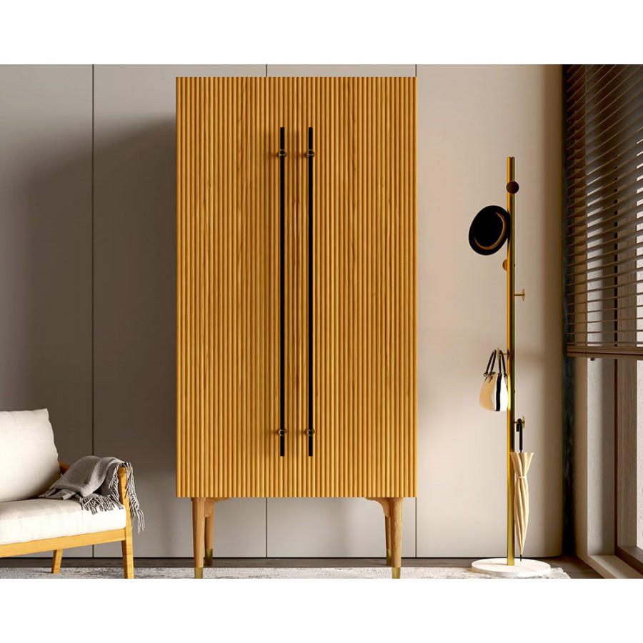HMR - Fluted Armoire Wardrobe Closet Clothing Organizer Cabinet with 2 Doors