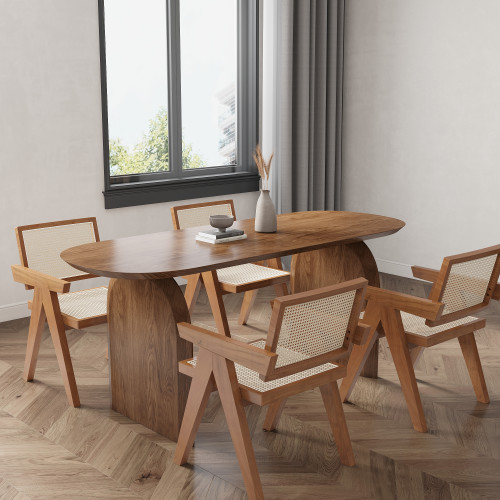 HMR Dining Set 70.9" Japandi Dining Table - Walnut, With 4 Chairs, Style A