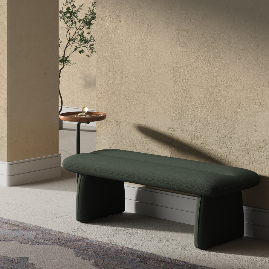 HMR - 54" Modern Green & Teak Entryway Bench with Tray
