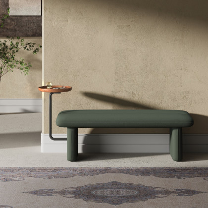 HMR - 54" Modern Green & Teak Entryway Bench with Tray