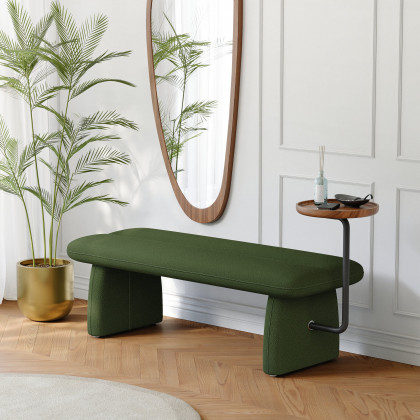 HMR - 54" Modern Green & Teak Entryway Bench with Tray