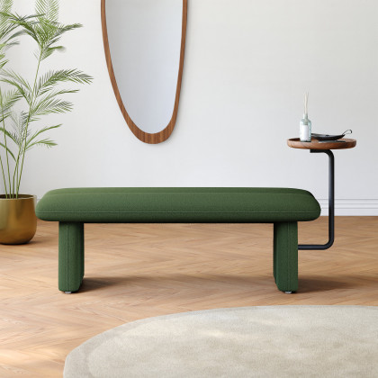 HMR - 54" Modern Green & Teak Entryway Bench with Tray