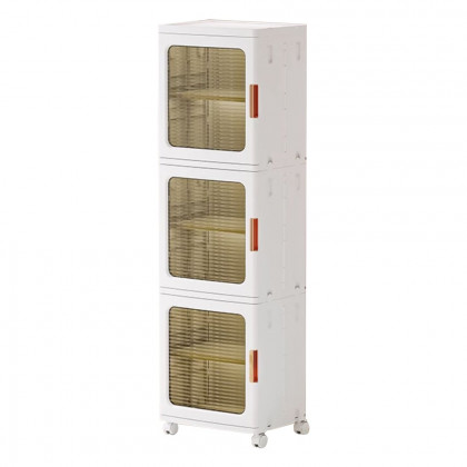 HMR - 3 Tiered White Bathroom Storage Cabinet Freestanding with 3 Shelves & Doors