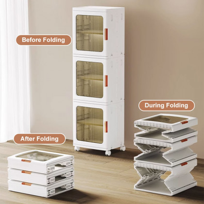 HMR - 3 Tiered White Bathroom Storage Cabinet Freestanding with 3 Shelves & Doors