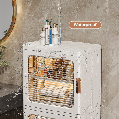 HMR - 3 Tiered White Bathroom Storage Cabinet Freestanding with 3 Shelves & Doors