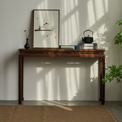 HMR - 47.2" Mid Century Modern Console Table Walnut Solid Wood Entryway Table with 4 Legs