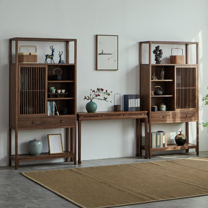 HMR - 47.2" Mid Century Modern Console Table Walnut Solid Wood Entryway Table with 4 Legs
