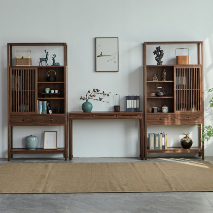 HMR - 47.2" Mid Century Modern Console Table Walnut Solid Wood Entryway Table with 4 Legs
