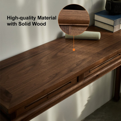 HMR - 47.2" Mid Century Modern Console Table Walnut Solid Wood Entryway Table with 4 Legs