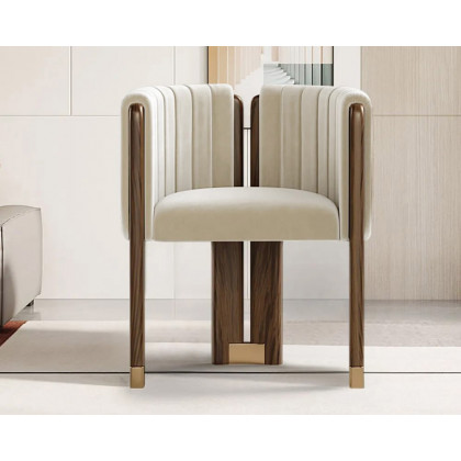 HMR - Velvet Fluted Upholstered Accent Chair with Wood Frame