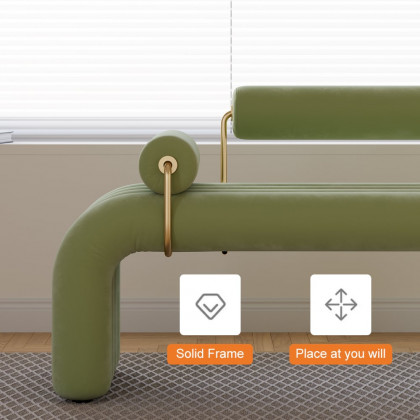 HMR Modern Line Tufted Bench Velvet Upholstered Entryway Bench in Gold Finish - Green