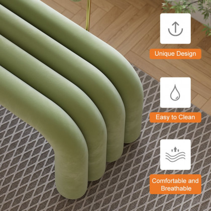 HMR Modern Line Tufted Bench Velvet Upholstered Entryway Bench in Gold Finish - Green