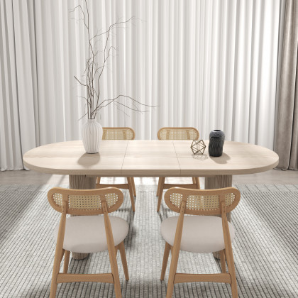 HMR Dining Set 63"-79" Japandi Oval Extendable Dining Table Whitewash with Chairs - White, With 4 Chairs, Style C