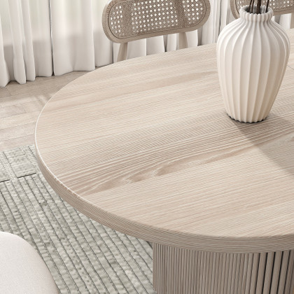 HMR Dining Set 63"-79" Japandi Oval Extendable Dining Table Whitewash with Chairs - White, With 4 Chairs, Style C