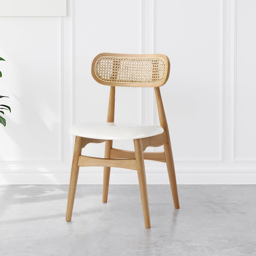 HMR Japandi Modern Wood Dining Chair with Faux Leather Upholstery - Natural, Set of 6