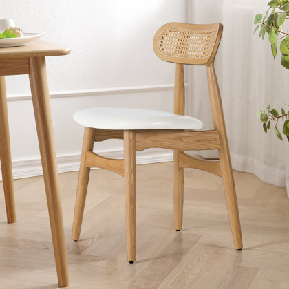 HMR Japandi Modern Wood Dining Chair with Faux Leather Upholstery - Natural, Set of 6