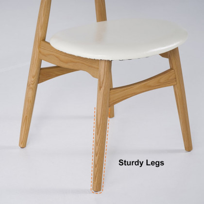 HMR Japandi Modern Wood Dining Chair with Faux Leather Upholstery - Natural, Set of 6