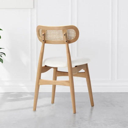 HMR Japandi Modern Wood Dining Chair with Faux Leather Upholstery - Natural, Set of 6