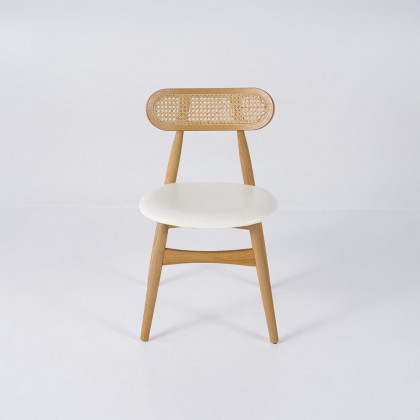 HMR Japandi Modern Wood Dining Chair with Faux Leather Upholstery - Natural, Set of 6