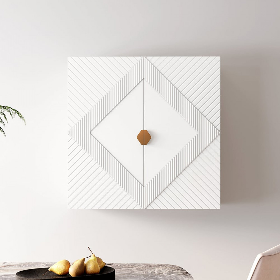 HMR - Modern White Hanging Wall Mounted Wine Cabinet with Storage