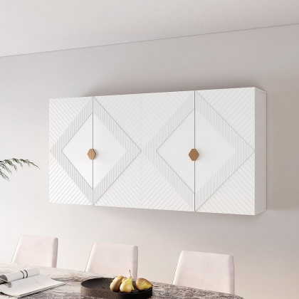 HMR - Modern White Hanging Wall Mounted Wine Cabinet with Storage