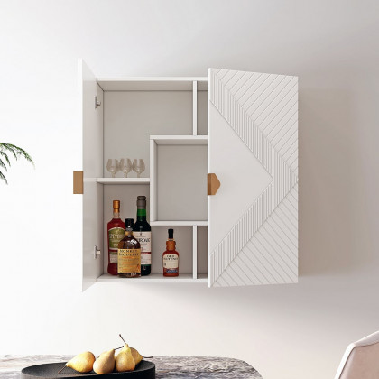HMR - Modern White Hanging Wall Mounted Wine Cabinet with Storage