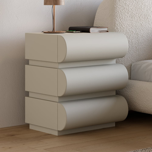 HMR Humply Modern Leather Smart Nightstand with Wireless Charger Drawers - Light Gray, 3-Drawer, Set Of 2