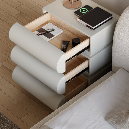 HMR Humply Modern Leather Smart Nightstand with Wireless Charger Drawers - Light Gray, 3-Drawer, Set Of 2