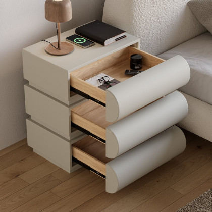 HMR Humply Modern Leather Smart Nightstand with Wireless Charger Drawers - Light Gray, 3-Drawer, Set Of 2