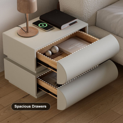 HMR Humply Modern Leather Smart Nightstand with Wireless Charger Drawers - Light Gray, 3-Drawer, Set Of 2