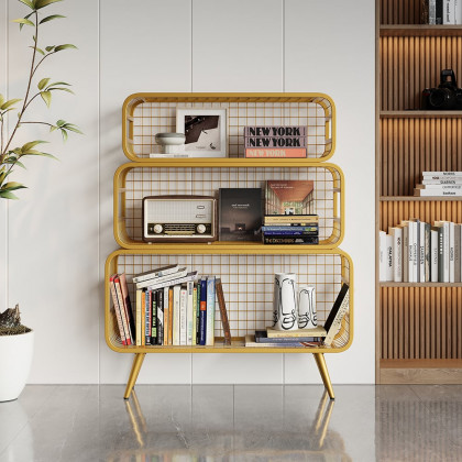 HMR Modern Mesh Standing 48" Etagere Bookshelf - Gold