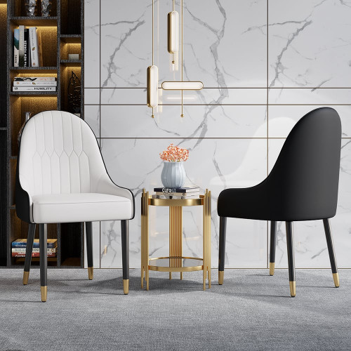 HMR Darg Series Modern PU Leather Upholstery Dining Chairs - White/Black, Set of 8