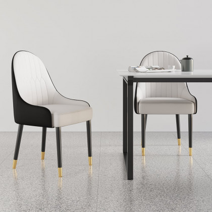 HMR Darg Series Modern PU Leather Upholstery Dining Chairs - White/Black, Set of 8