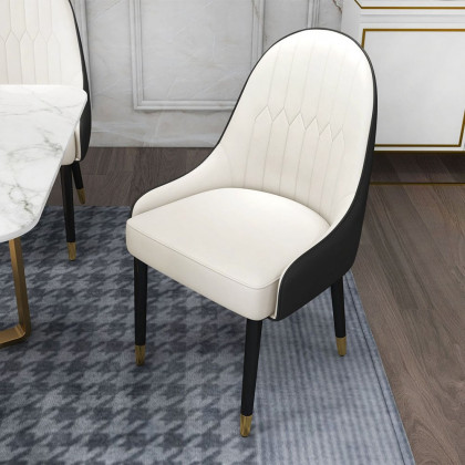 HMR Darg Series Modern PU Leather Upholstery Dining Chairs - White/Black, Set of 8