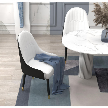 HMR Darg Series Modern PU Leather Upholstery Dining Chairs - White/Black, Set of 8