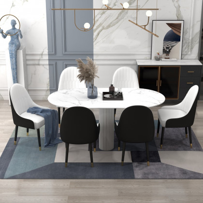HMR Darg Series Modern PU Leather Upholstery Dining Chairs - White/Black, Set of 8