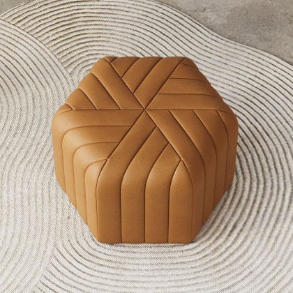HMR Wide Hexagonal Pouf Ottoman - Brown, Velvet