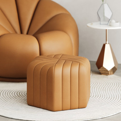 HMR Wide Hexagonal Pouf Ottoman - Brown, Velvet