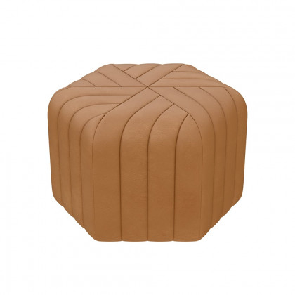 HMR Wide Hexagonal Pouf Ottoman - Brown, Velvet