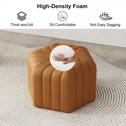HMR Wide Hexagonal Pouf Ottoman - Brown, Velvet