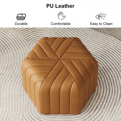 HMR Wide Hexagonal Pouf Ottoman - Brown, Velvet